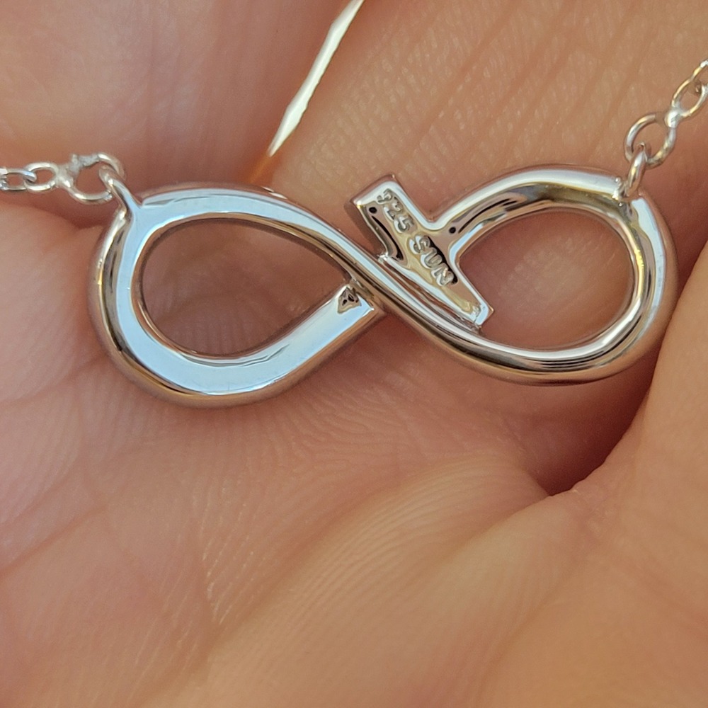 Sterling Silver Diamond Infinity Necklace Diamond Cross 18 Inch Adjustable Chain - Picture 6 of 10